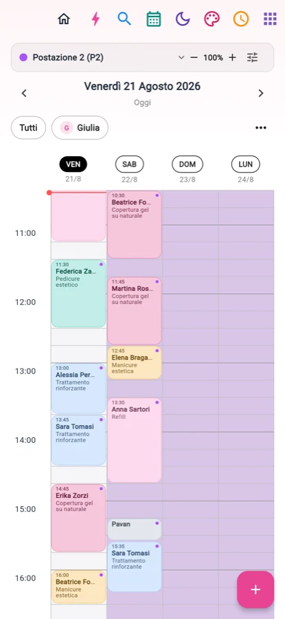 L’agenda su quattro giorni con un colore per servizio