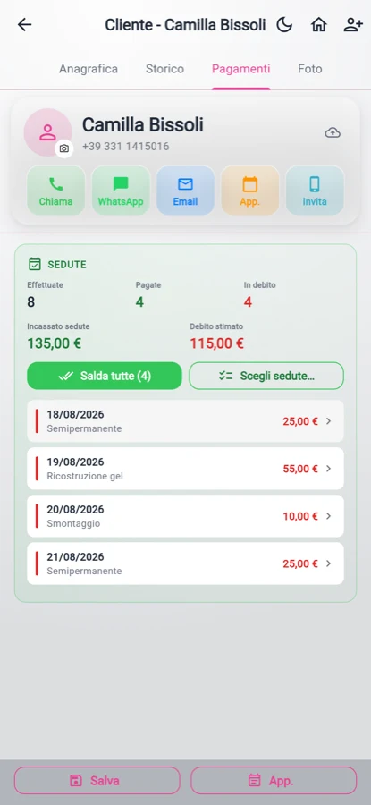 Le sedute da saldare, spuntabili una a una per incassare in blocco