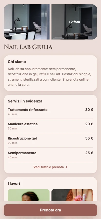 La vetrina pubblica del centro con chi siamo, servizi e lavori