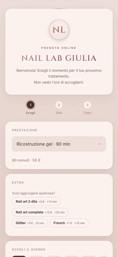 La pagina pubblica di prenotazione